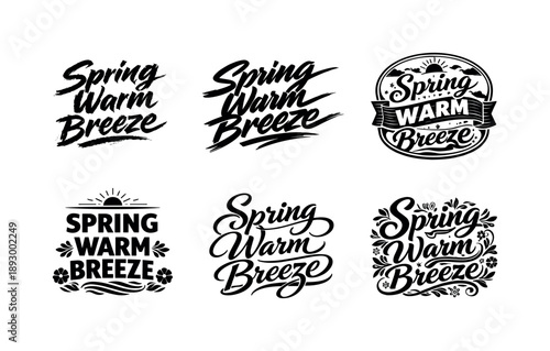 Spring Breeze Lettering. Spring Warm Breeze. Set lettering. harmonious lettering variations of the same emblematic concept, each with different artistic