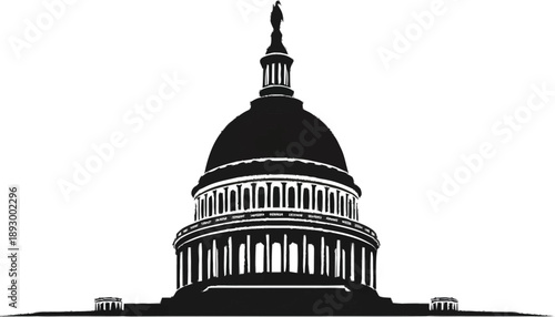 Detailed architectural silhouette of government capitol building dome representing democracy and law in washington dc usa