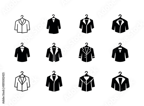 Vintage Clothing Logos. Vintage clothing. Icon set. Set Logo of vintage clothing: classic coat on hanger. harmonious logo variations of the same emblematic