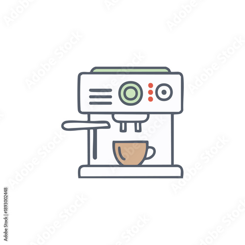 Espresso machine with cup icon, modern coffee maker vector illustration isolated on white background.