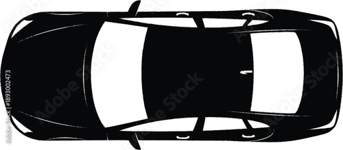Top down view of a generic black car with visible windows, a sleek vehicle design, vector illustration