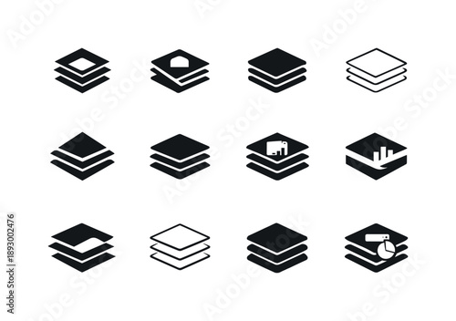 Corporate Logo Variations. Corporate presentations. Icon set. Set Logo of Corporate presentations: slide deck stack. harmonious logo variations of the same