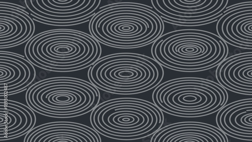 Seamless repeating pattern featuring dark charcoal background with light grey abstract concentric oval shapes creating a rhythmic visual texture.
