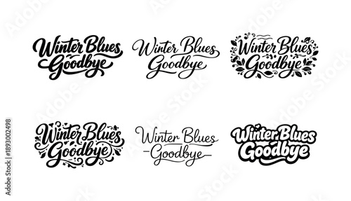 Winter Blues Lettering Variations. Winter Blues Goodbye Lettering. Set lettering. harmonious lettering variations of the same emblematic concept, each with