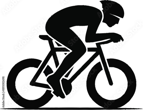 Professional cyclist in aerodynamic position riding racing bicycle black silhouette isolated on transparent background