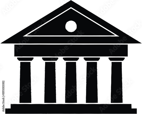 Silhouette of classical building with columns and pediment on transparent background education institution concept