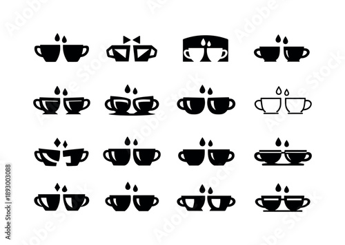 Espresso Icons Collection. Espresso shots. Icon set. Set Logo of espresso shots: double espresso cups. harmonious logo variations of the same emblematic