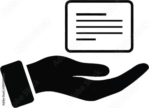 Hand holding business card with text lines representing information exchange, communication, and marketing opportunities for professional networking