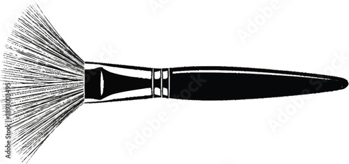 Artistic paint brush with fan bristles and long handle silhouette for creative design and fine art tools illustration art