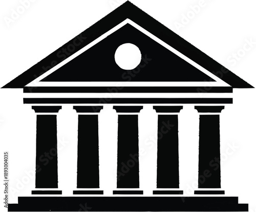 Classical greek temple architecture icon with columns and pediment for law court bank or government institution symbol