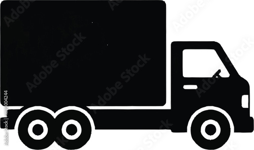 Silhouette of a delivery truck with a large cargo box and dual rear wheels, symbolizing logistics and transportation services