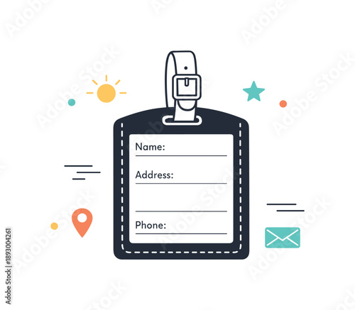 Minimalist Luggage Tag Design. Minimal travel accessory. A luggage tag with small name label fields, neatly centered, conveying order and clarity. Soft