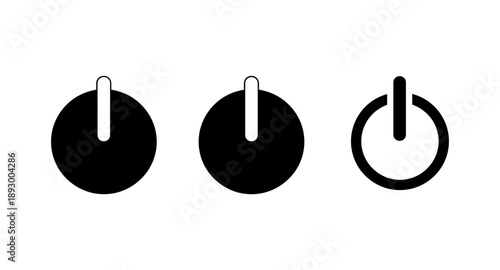 Collection of three power button icons, solid and outline versions, on white background