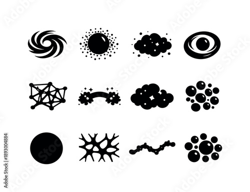 Cosmic Structure Icons. Cosmic structures. Solid icon set of Cosmic structures: spiral arms, galactic halo, interstellar dust, dark matter ring, galactic