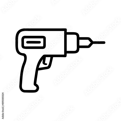Electric drill construction tool outline illustration on white background