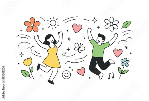 Spring Celebration Abstraction. Celebrate life spring abstraction. An abstract editorial illustration using floral elements, hearts, and soft motion lines to