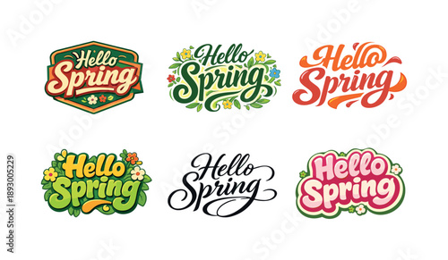 Spring Lettering Styles. Spring Season Badge. Set lettering. harmonious lettering variations of the same emblematic concept, each with different artistic