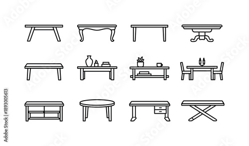 Furniture Table Icons. Furniture Table. Line icon set of Furniture Table: modern furniture table, classic furniture table, minimalist table design, luxury