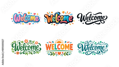 Harmonious Lettering Variations. Warm welcome sign lettering. Set lettering. harmonious lettering variations of the same emblematic concept, each