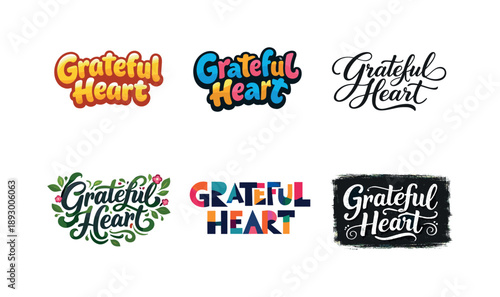 Grateful Heart Designs. Grateful Heart. Set lettering. harmonious lettering variations of the same emblematic concept, each with different artistic