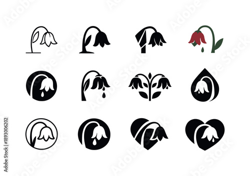 Wilted Flower Logos. Emotional hurt. Icon set. Set Logo of emotional hurt: wilted flower. harmonious logo variations of the same emblematic concept, each with