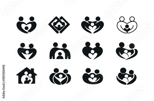 Family Bonding Icons. Family bonding. Icon set. Set Logo of Family bonding: unity and connection emblem. harmonious logo variations of the same emblematic