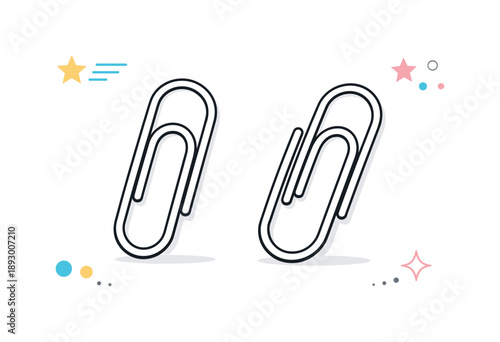 Minimalist Metal Clips. Minimal metal paper clips. Close-up illustration highlighting smooth curves and consistent shape of classic clips. Calm, modern