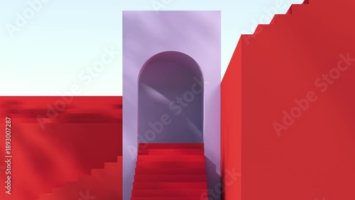 Geometric arched wall with layered cutouts and shadows of tree branches. 3D architectural background. Design for banner, poster, wallpaper, and header.