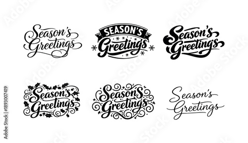 Seasonal Calligraphy Styles. seasonal greeting calligraphy set. Set lettering. harmonious lettering variations of the same emblematic concept, each with