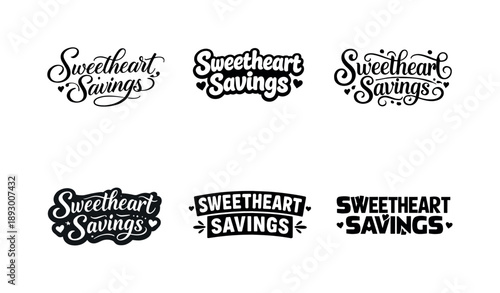 Sweetheart Lettering Grid. Sweetheart savings. Set lettering. harmonious lettering variations of the same emblematic concept, each with different artistic
