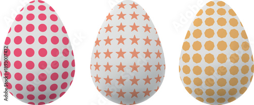 set of Easter eggs with a colored pattern on a transparent background