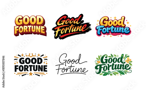 Good Fortune Lettering. Good Fortune. Set lettering. harmonious lettering variations of the same emblematic concept, each with different artistic