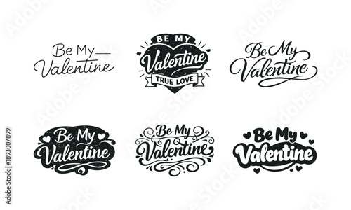 Valentine Lettering Variations. Valentine event poster. Set lettering. harmonious lettering variations of the same emblematic concept, each with different