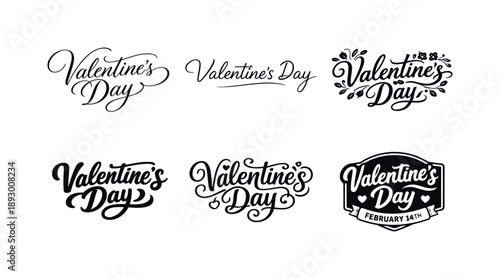 Valentine Lettering Variations. Modern Script Valentine. Set lettering. harmonious lettering variations of the same emblematic concept, each with different