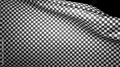 Realistic Checkered Fabric Cloth Waving in Wind Over Black Background. 4K