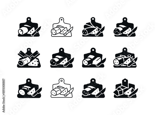 Charcuterie Icon Set. charcuterie. Icon set. Set Logo of charcuterie: rustic butcher emblem. harmonious logo variations of the same emblematic concept, each