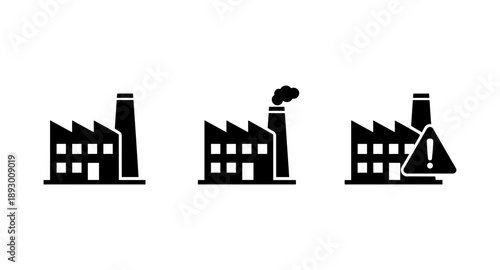 Industrial factory icons showing pollution and warning signs