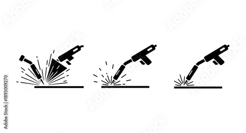 Welding torch icons showing different stages of metal joining process
