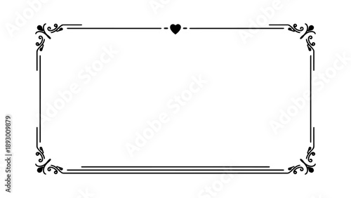 Elegant black rectangular frame with heart and floral details