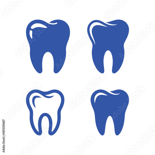 Four blue tooth on a white background teeth dental dentistry oral hygiene