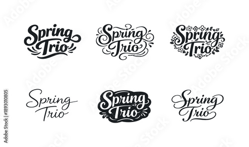 Spring Lettering Emblem. Spring Trio Badge. Set lettering. harmonious lettering variations of the same emblematic concept, each with different artistic