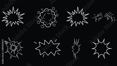Comic line speed effect cartoon explosive vector set. Hand drawn sketch doodle comic line speed motion, explosive cartoon burst icons