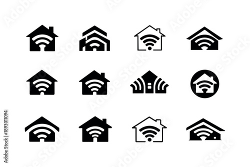 Smart Home Logos. Smart home integration in modern architecture. Icon set. Set Logo of Smart home integration in modern architecture: home wifi signal.