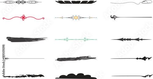 Decorative dividers, elegant line art, ornamental borders, vintage separators, floral accents, whimsical designs, creative embellishments, graphic elements, black vector patterns