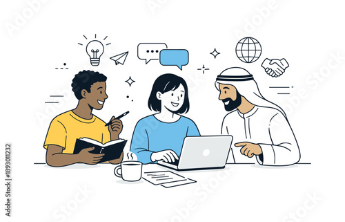 Multicultural Interaction. Multicultural connection. A moment of interaction between people from different backgrounds, exchanging ideas or helping each other.