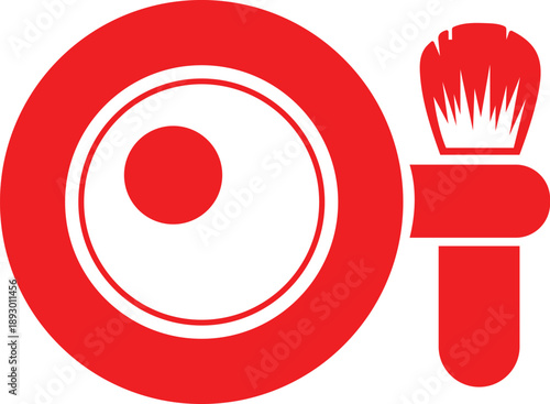 Red round pressed powder compact cosmetic icon with fluffy brush illustration simple graphic design element silhouette style symbol