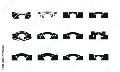 Bridge Building Logo Set. Building a bridge. Icon set. Set Logo of Building a bridge: connecting two sides symbol. harmonious logo variations of the same