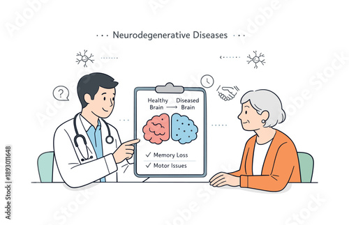 Brain Health Consultation. Neurodegenerative diseases (Alzheimer?s, Parkinson?s). A doctor gently explaining brain health to a patient using a simple brain