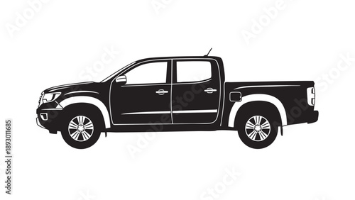Black Pickup Truck Silhouette Isolated on Transparent Background