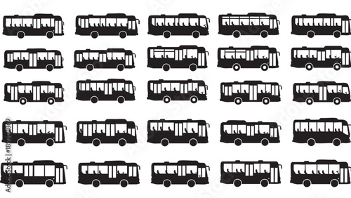 Collection of bus silhouettes depicting various models and designs for transportation concepts